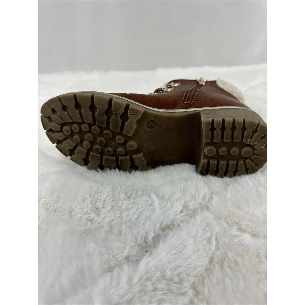 Sophie17 Girls’ Sz 2 Brown Boots, Fleece trim - Picture 6 of 6